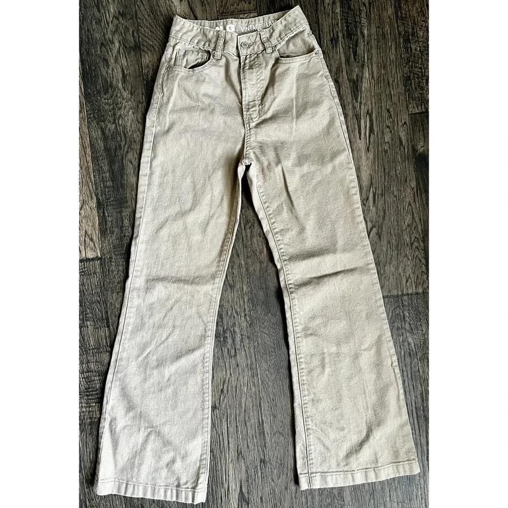 Khaki Flares Size 1 Vintage Denim Flares 24X30 S.O.N.G Jeans 90s‎ 287
